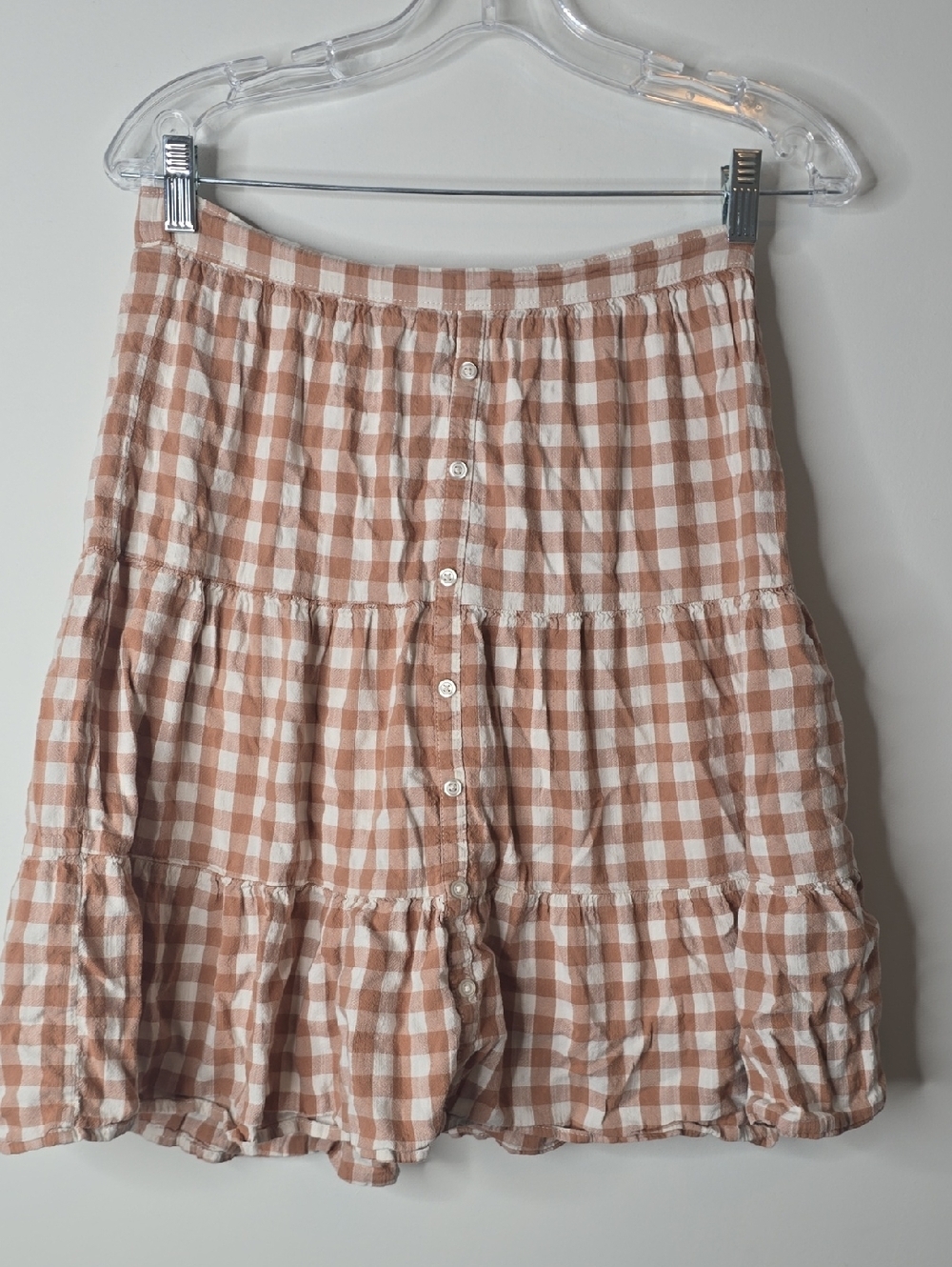 Old Navy Button-Front Tiered Gingham Skirt - Beige/White